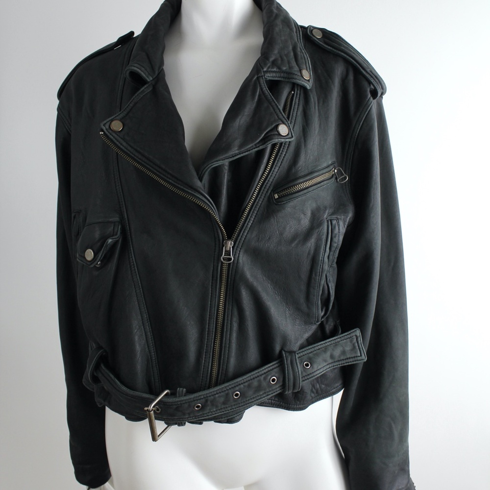 Carmar Soft Black Leather Moto Biker Jacket Motorcycle Cropped Draped 1990s 90s